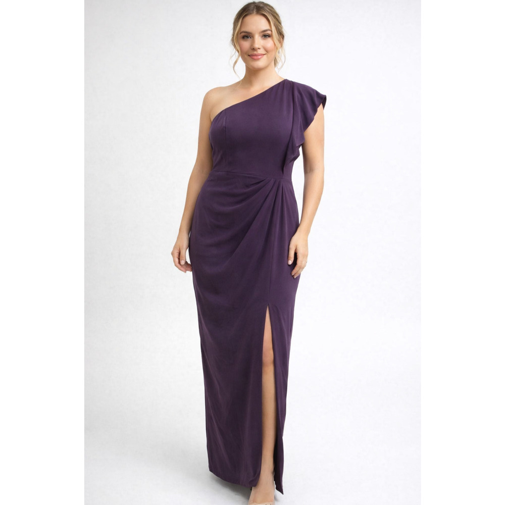 NEW Adrianna Papell Ruffled One Shoulder Gown Women's 12 Purple Draped Elegant